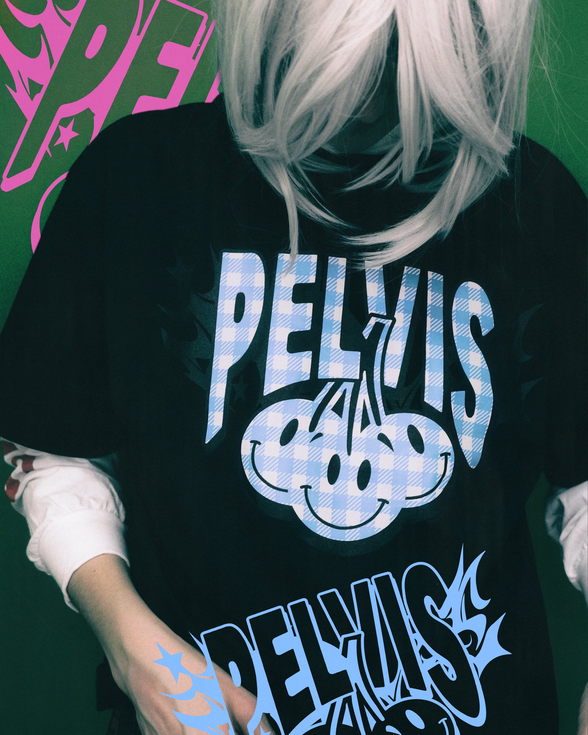 CHERRY GINGHAM LOGO SS TEE BLACK