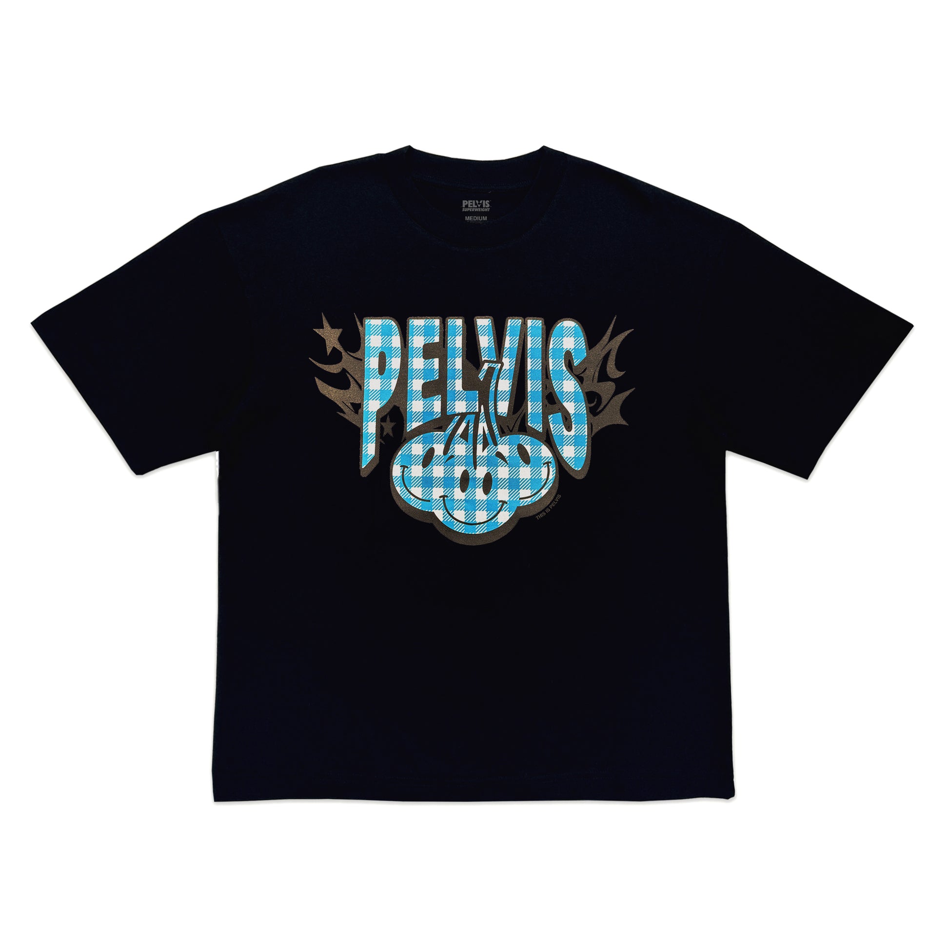 CHERRY GINGHAM LOGO SS TEE BLACK