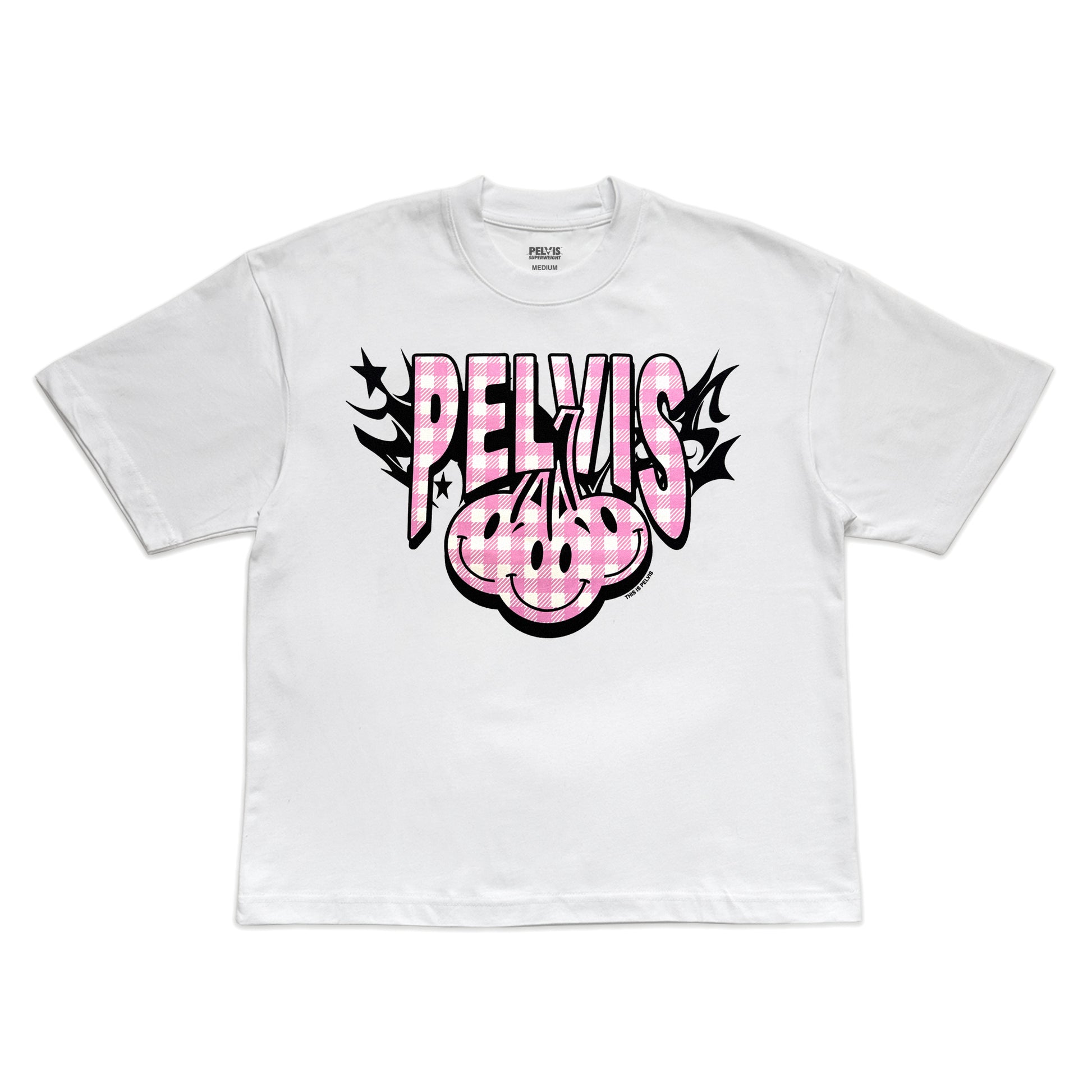 CHERRY GINGHAM LOGO SS TEE WHITE